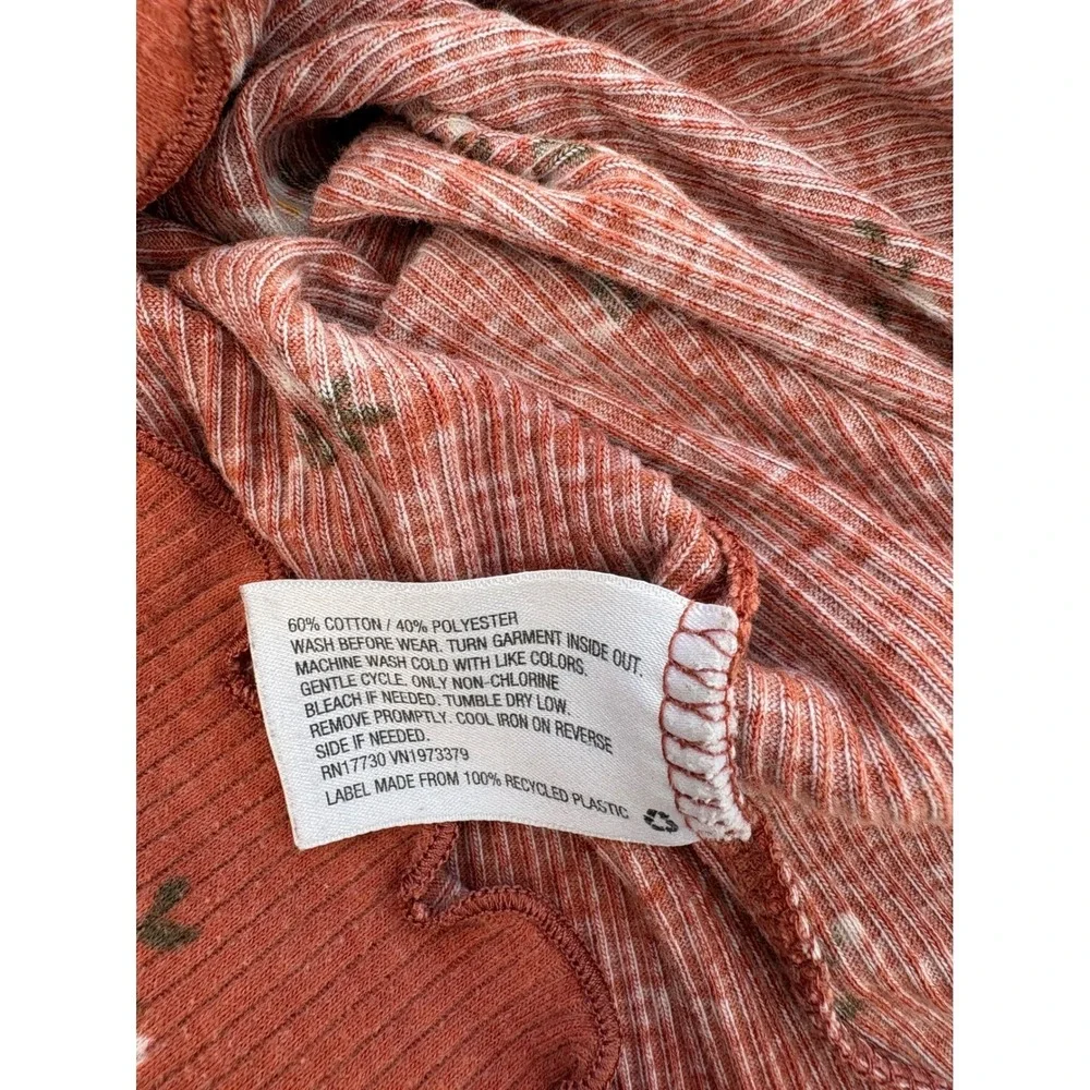 Art Class Girls Rust Orange Floral Ribbed Henley Top Lettuce‎ Trim L 10/12